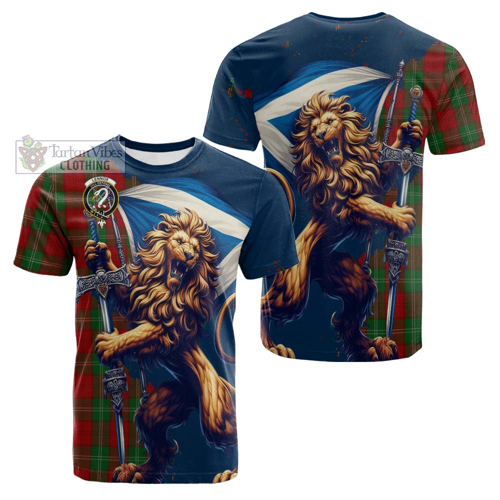 Tartan Vibes Clothing Lennox Tartan Family Crest Cotton T-shirt with Scottish Majestic Lion