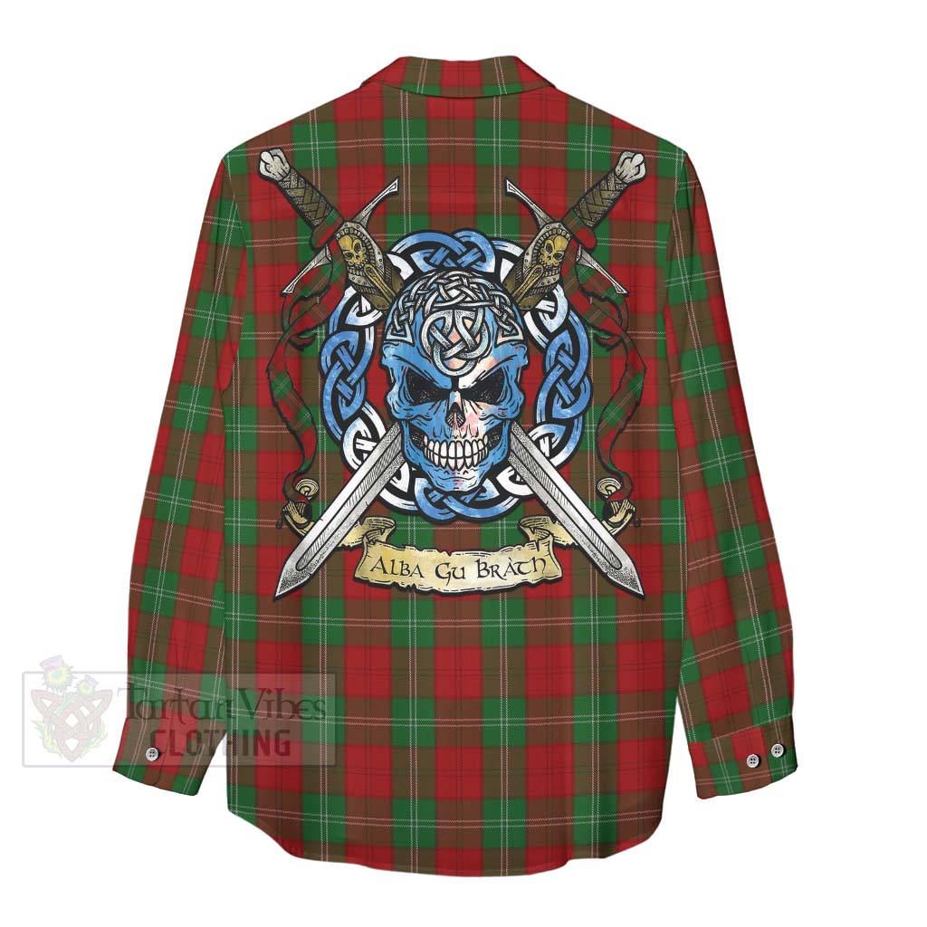 Tartan Vibes Clothing Lennox Tartan Women's Casual Shirt with Family Crest Celtic Skull Style