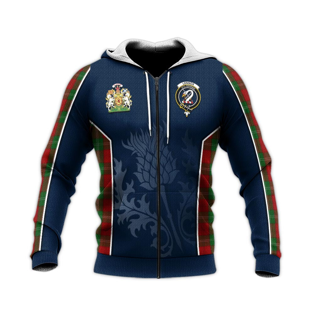 Tartan Vibes Clothing Lennox Tartan Knitted Hoodie with Family Crest and Scottish Thistle Vibes Sport Style