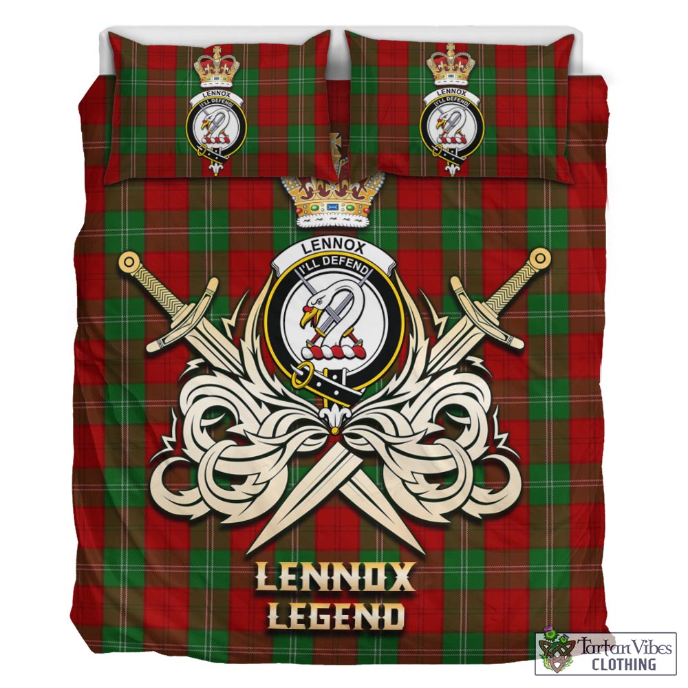 Tartan Vibes Clothing Lennox Tartan Bedding Set with Clan Crest and the Golden Sword of Courageous Legacy