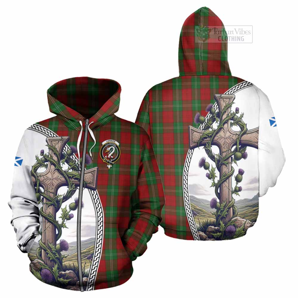 Tartan Vibes Clothing Lennox Tartan Hoodie with Family Crest and St. Andrew's Cross Accented by Thistle Vines