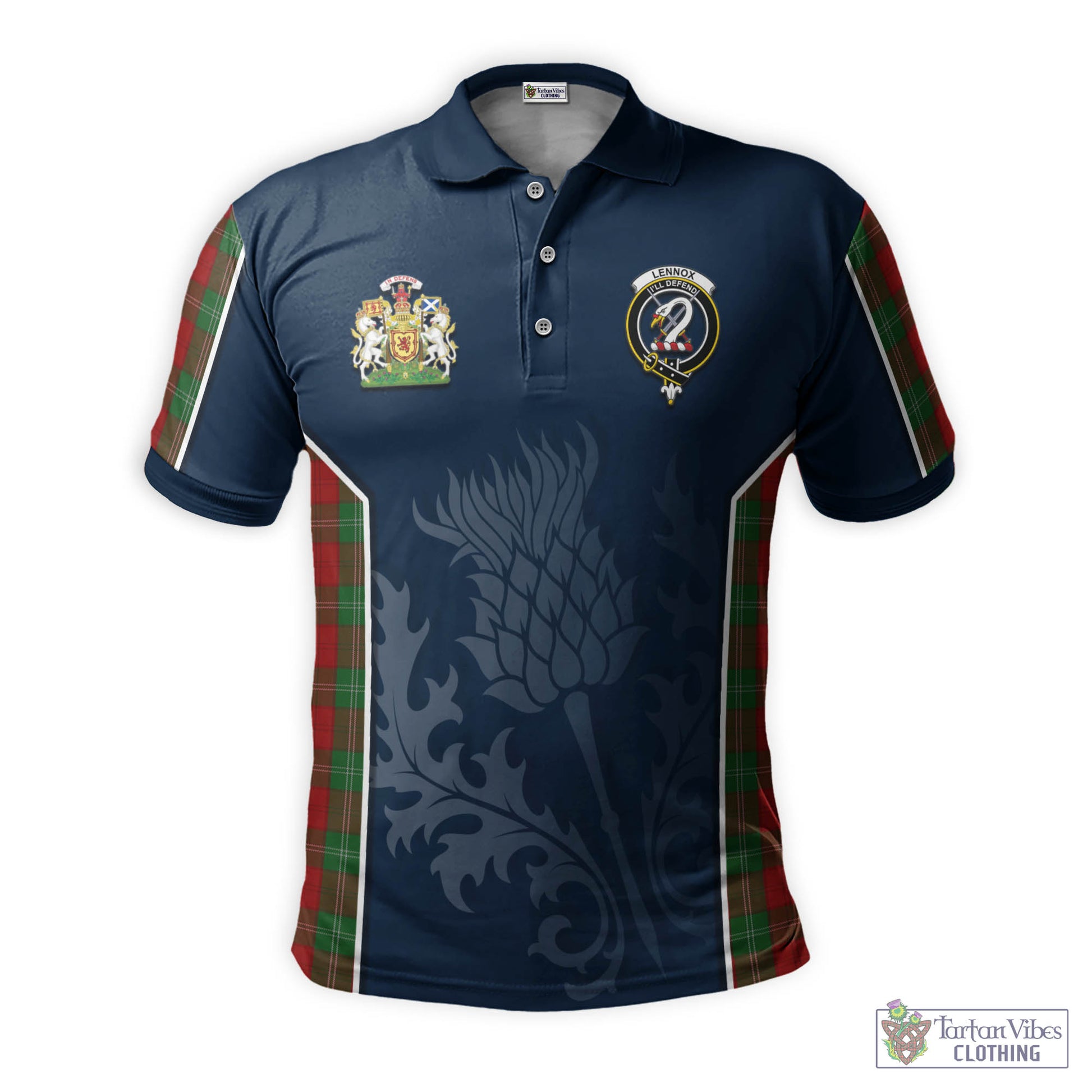 Tartan Vibes Clothing Lennox Tartan Men's Polo Shirt with Family Crest and Scottish Thistle Vibes Sport Style