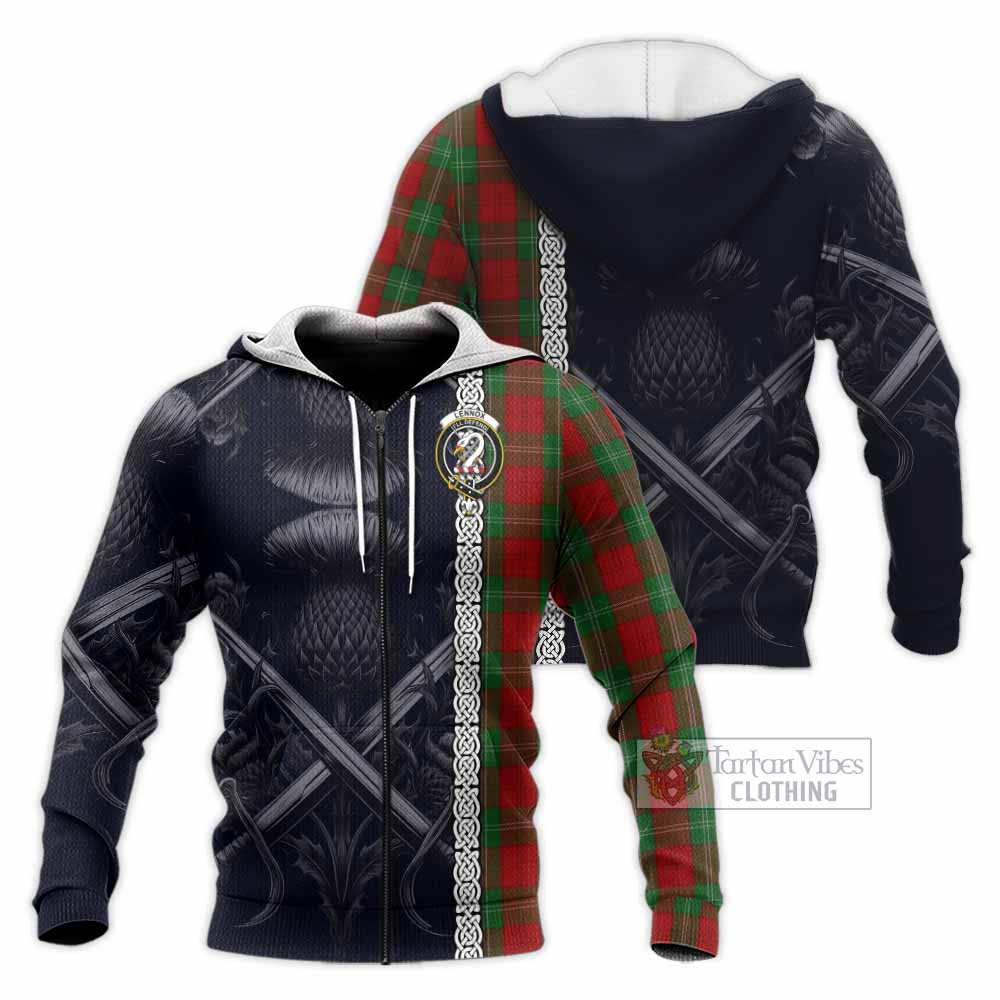 Tartan Vibes Clothing Lennox Tartan Knitted Hoodie with Family Crest Cross Sword Thistle Celtic Vibes