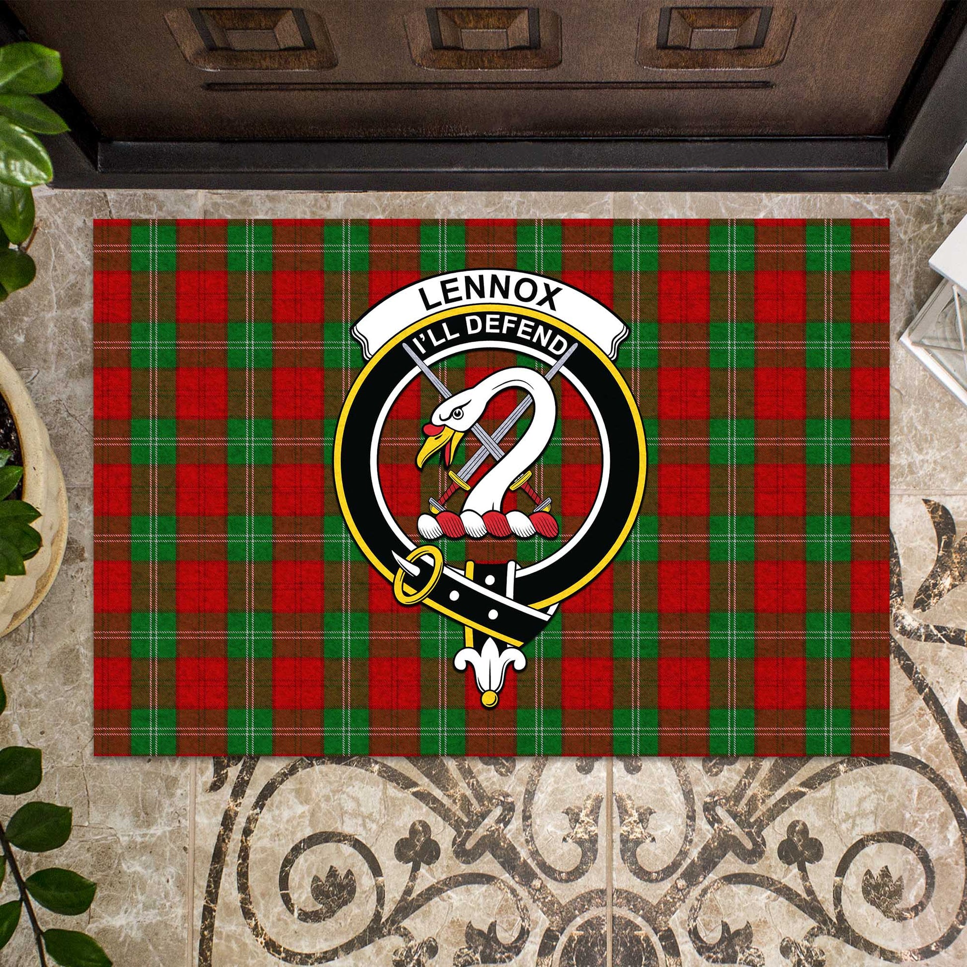 Lennox Tartan Door Mat with Family Crest - Tartanvibesclothing