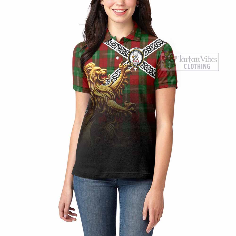 Lennox Crest Tartan Women's Polo Shirt with Golden Lion Emblem Celtic Style - Tartan Vibes Clothing