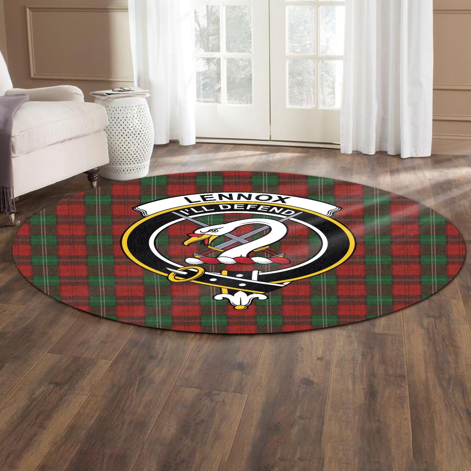 lennox-tartan-round-rug-with-family-crest