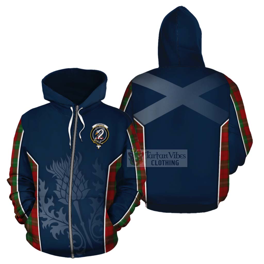 Tartan Vibes Clothing Lennox Tartan Cotton Hoodie with Family Crest and Scottish Thistle Vibes Sport Style