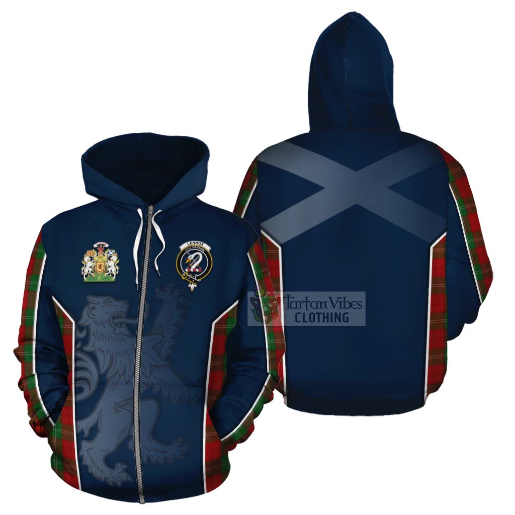 Tartan Vibes Clothing Lennox Tartan Cotton Hoodie with Family Crest and Lion Rampant Vibes Sport Style