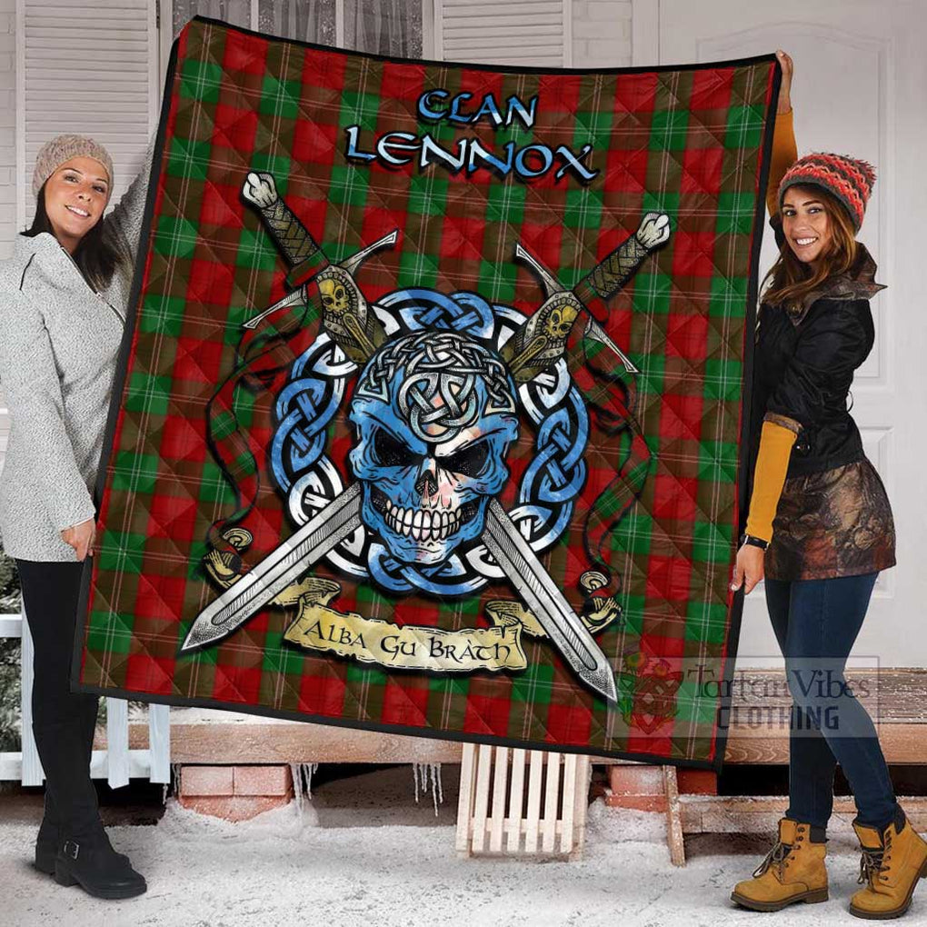 Tartan Vibes Clothing Lennox Tartan Quilt with Celtic Skull Alba Gu Brath Style