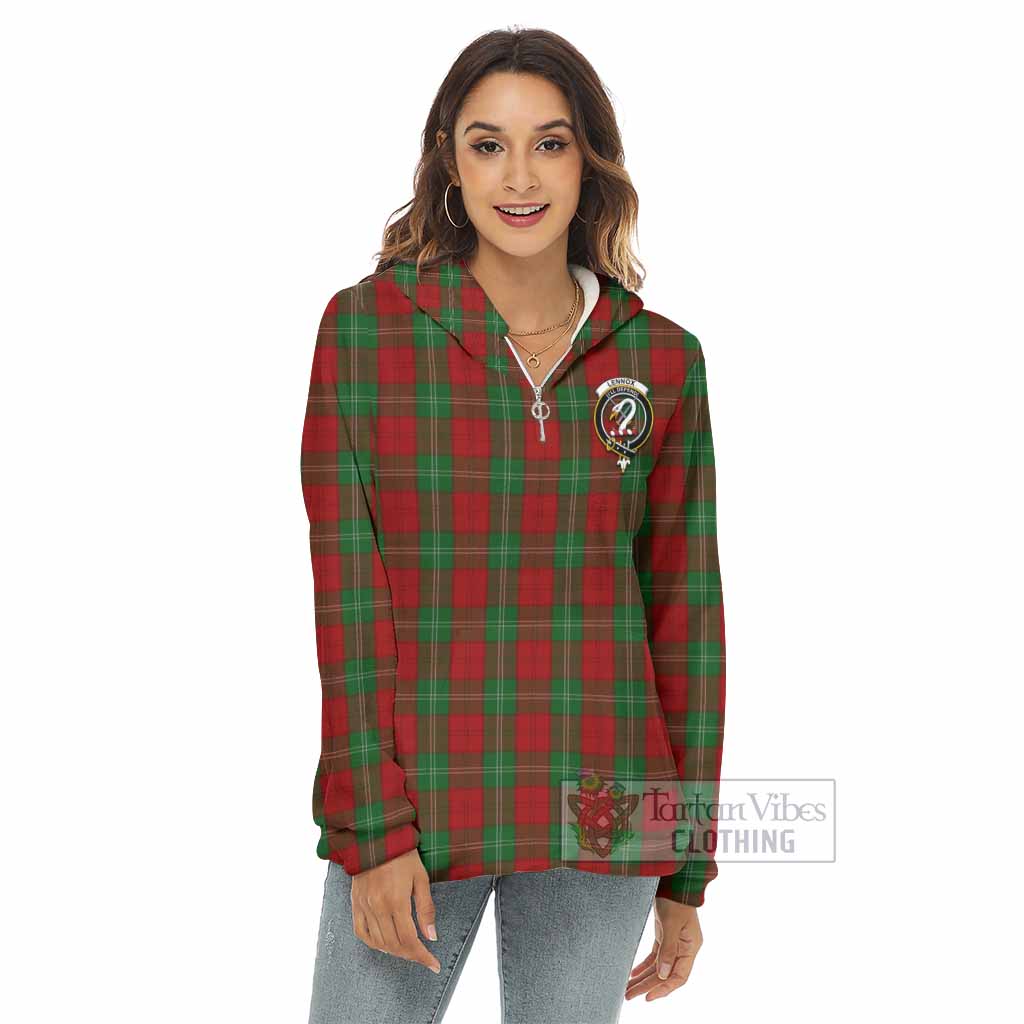 Tartan Vibes Clothing Lennox Tartan Crest Women's Borg  Half Zip Fleece Hoodie