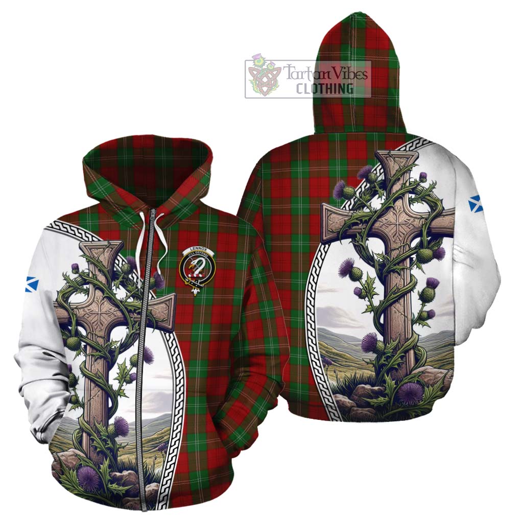 Tartan Vibes Clothing Lennox Tartan Cotton Hoodie with Family Crest and St. Andrew's Cross Accented by Thistle Vines