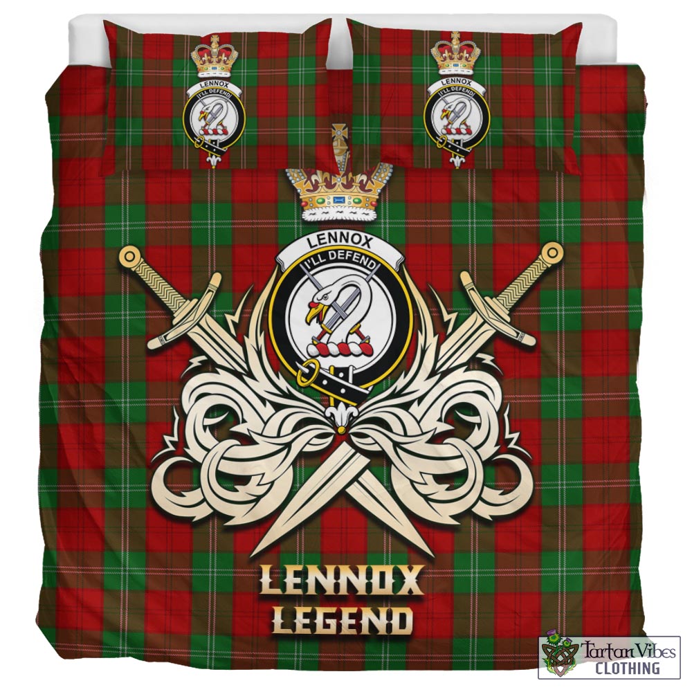 Tartan Vibes Clothing Lennox Tartan Bedding Set with Clan Crest and the Golden Sword of Courageous Legacy