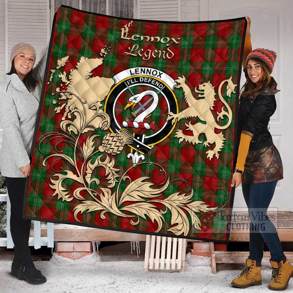 Tartan Vibes Clothing Lennox Tartan Quilt with Family Crest and Scottish Symbol Style