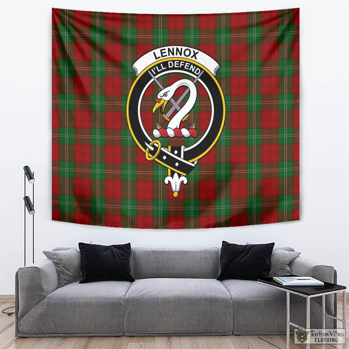 Tartan Vibes Clothing Lennox Tartan Tapestry Wall Hanging and Home Decor for Room with Family Crest