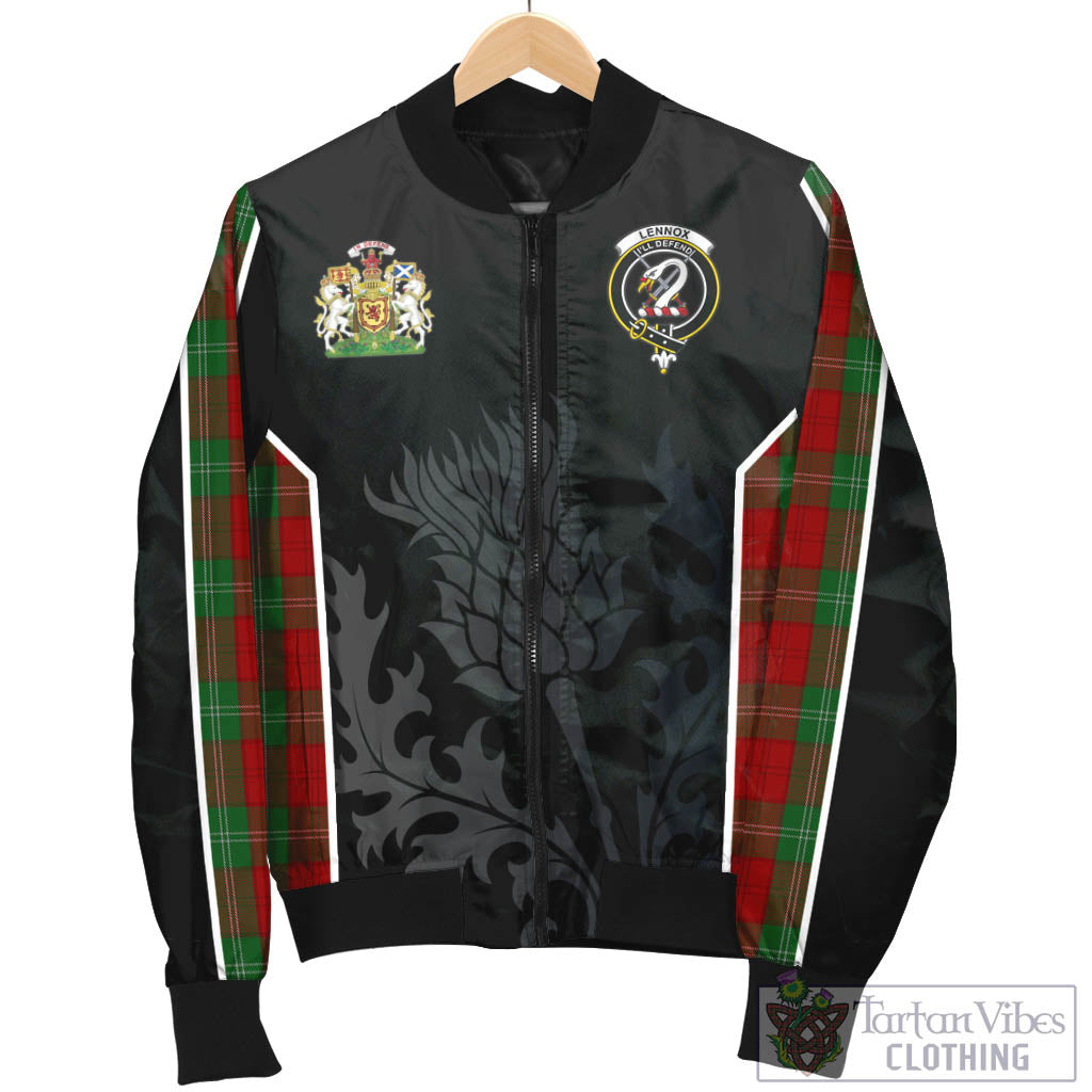 Tartan Vibes Clothing Lennox Tartan Bomber Jacket with Family Crest and Scottish Thistle Vibes Sport Style