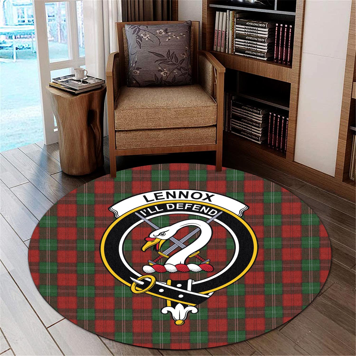 lennox-tartan-round-rug-with-family-crest