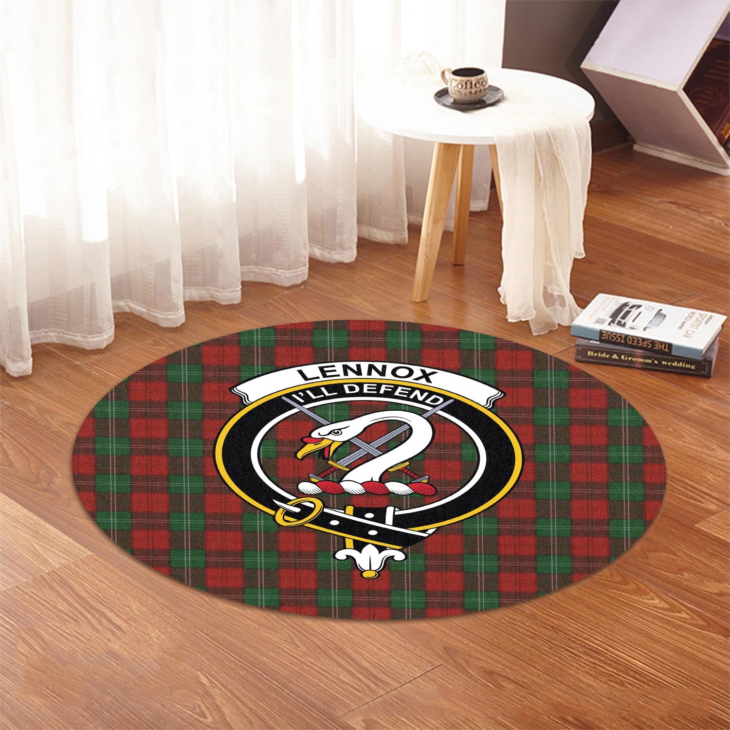 lennox-tartan-round-rug-with-family-crest