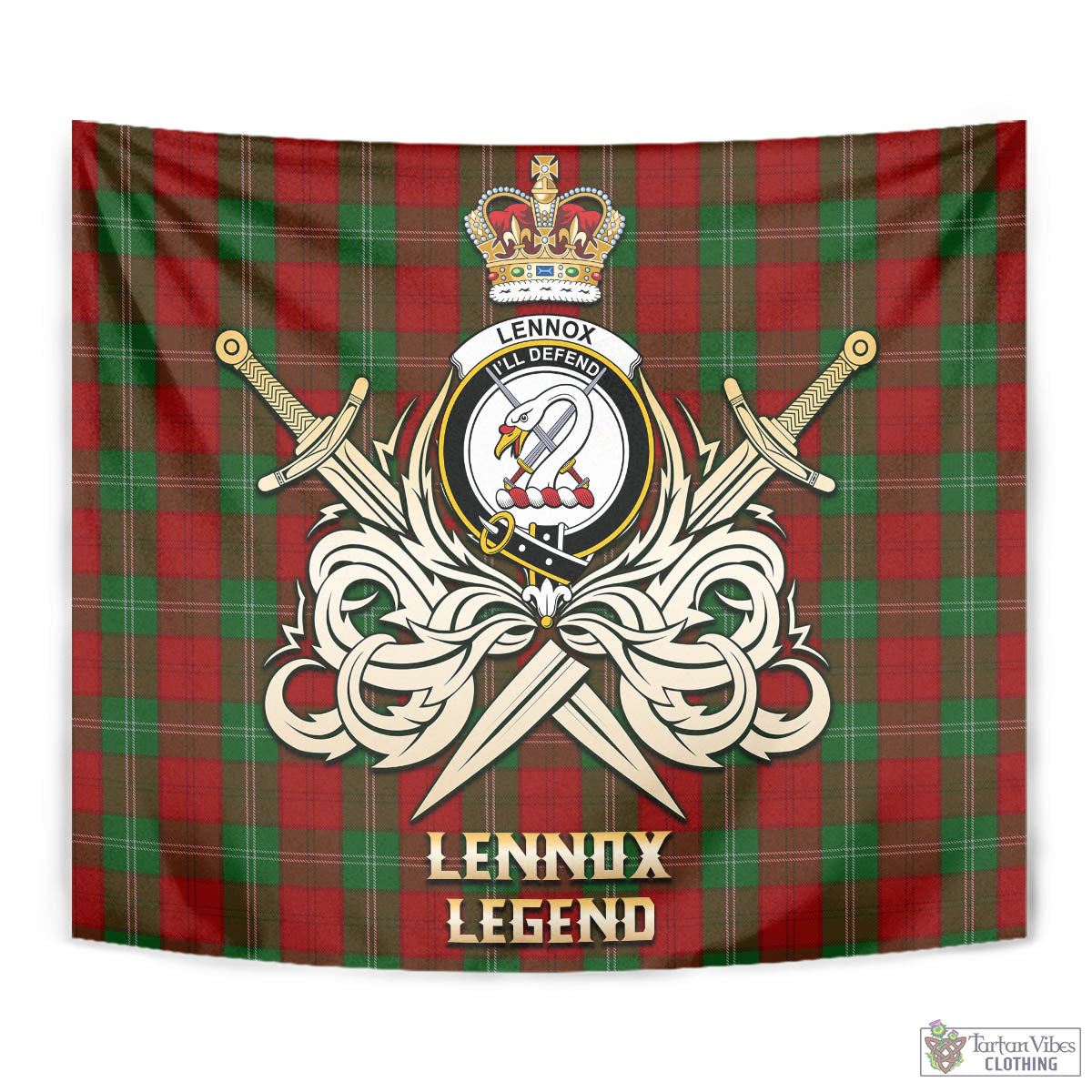 Tartan Vibes Clothing Lennox Tartan Tapestry with Clan Crest and the Golden Sword of Courageous Legacy