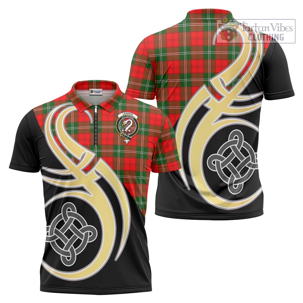 Tartan Vibes Clothing Lennox Modern Tartan Zipper Polo Shirt with Family Crest and Celtic Symbol Style