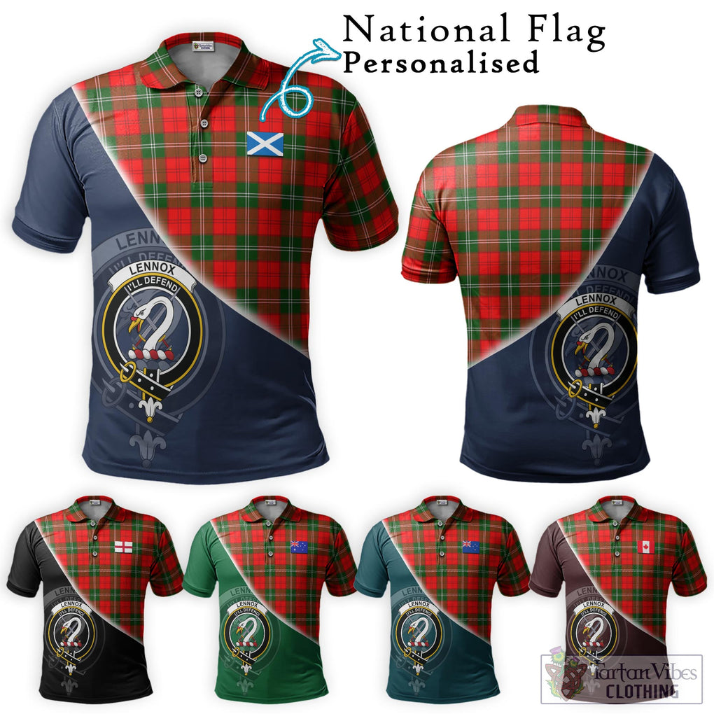 Lennox Modern Tartan Polo Shirt with Personalised National Flag and Family Crest Half Style Maroon - Tartanvibesclothing Shop