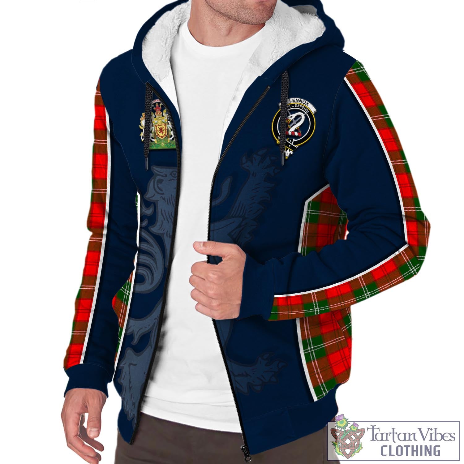 Tartan Vibes Clothing Lennox Modern Tartan Sherpa Hoodie with Family Crest and Lion Rampant Vibes Sport Style