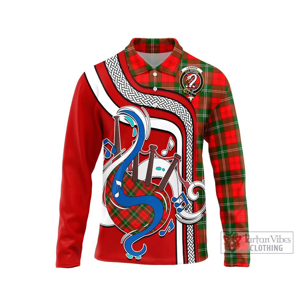 Tartan Vibes Clothing Lennox Modern Tartan Long Sleeve Polo Shirt with Epic Bagpipe Style