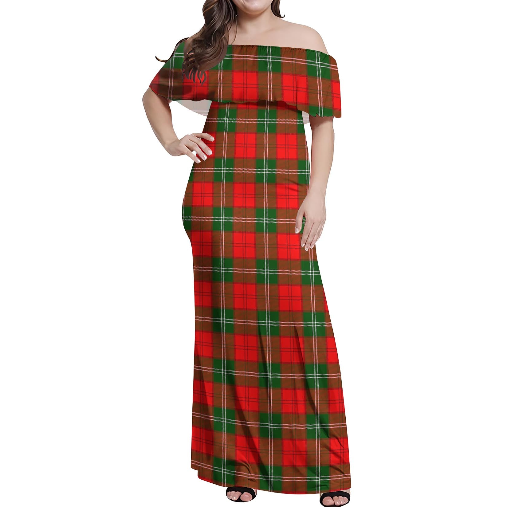 Lennox Modern Tartan Off Shoulder Long Dress Women's Dress - Tartanvibesclothing