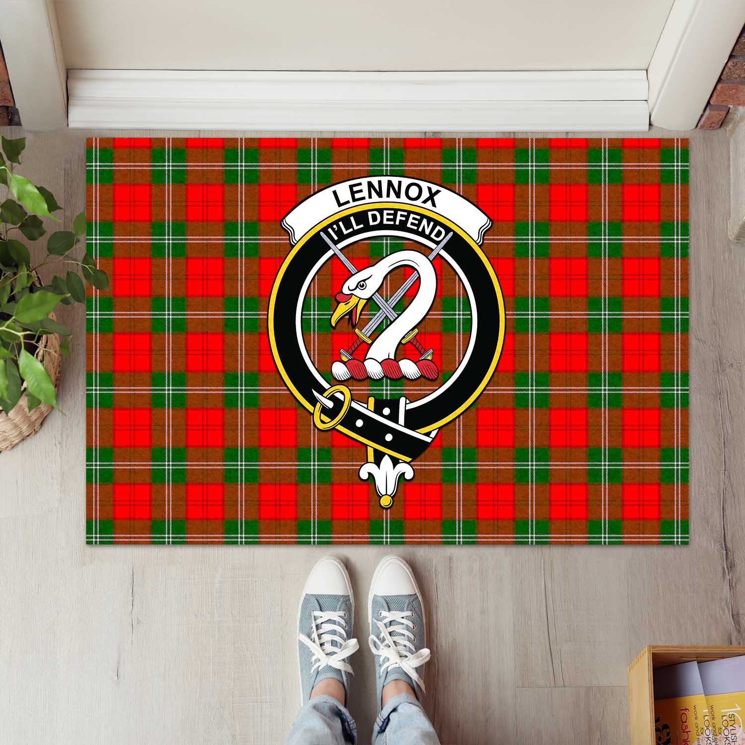 Lennox Modern Tartan Door Mat with Family Crest - Tartanvibesclothing