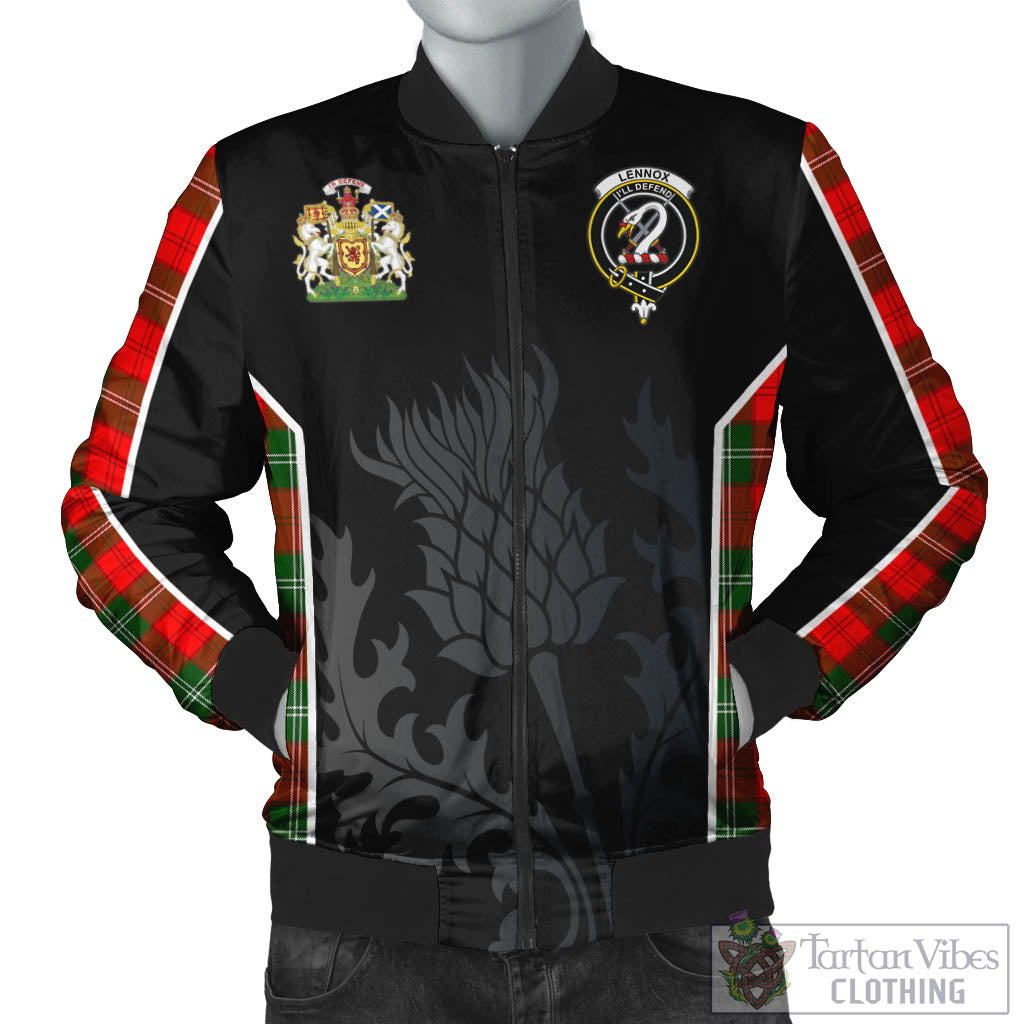 Tartan Vibes Clothing Lennox Modern Tartan Bomber Jacket with Family Crest and Scottish Thistle Vibes Sport Style