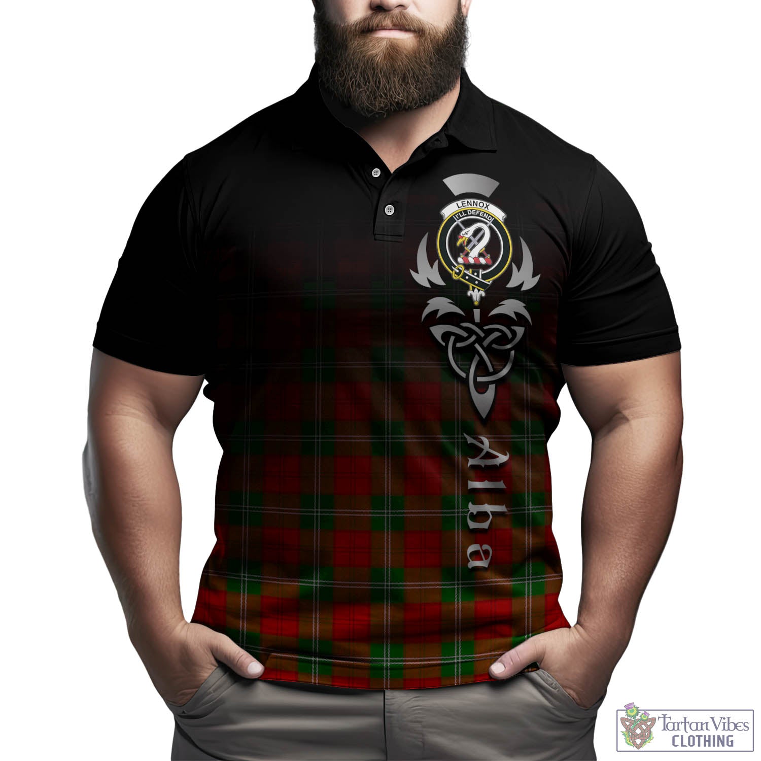 Tartan Vibes Clothing Lennox Modern Tartan Polo Shirt Featuring Alba Gu Brath Family Crest Celtic Inspired