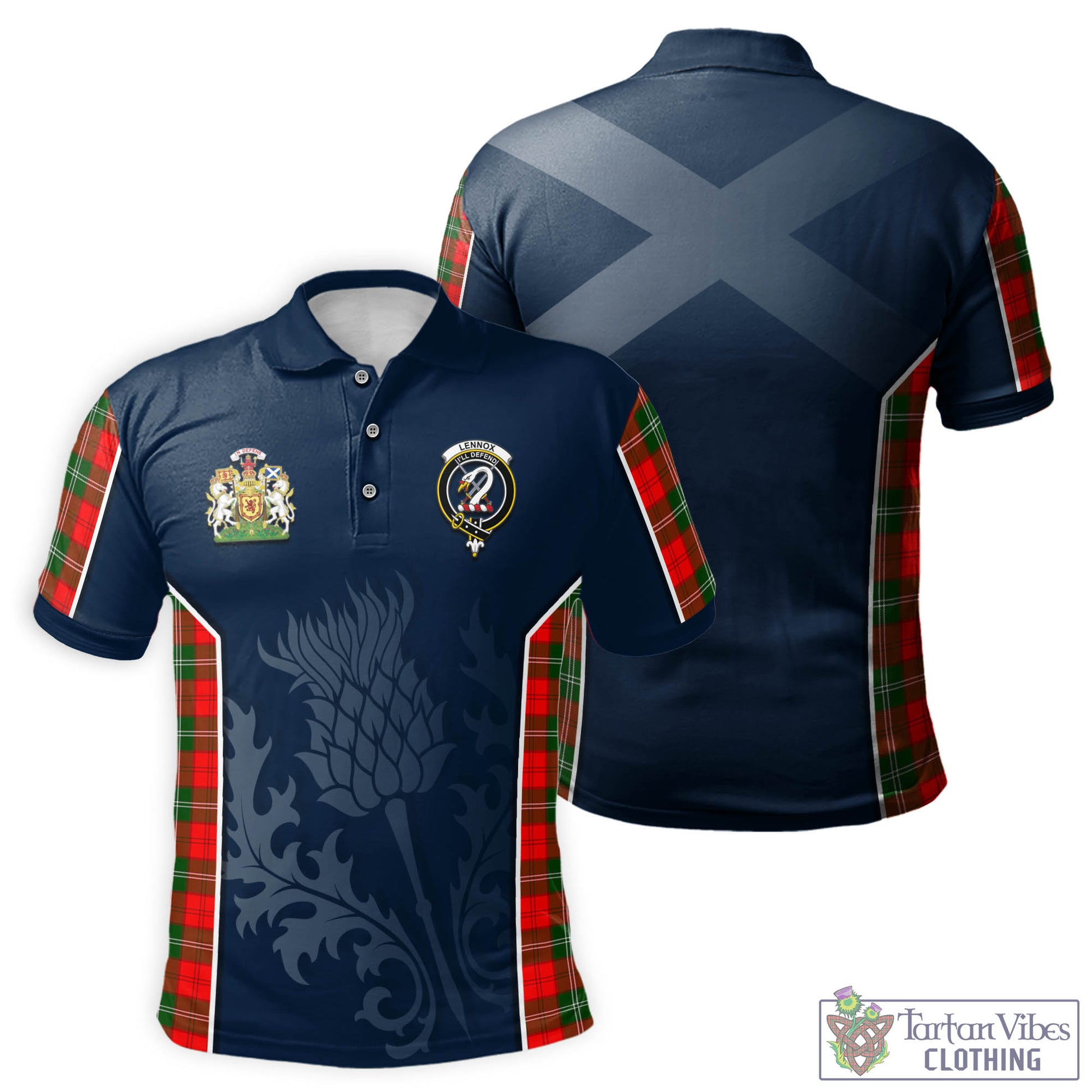 Tartan Vibes Clothing Lennox Modern Tartan Men's Polo Shirt with Family Crest and Scottish Thistle Vibes Sport Style