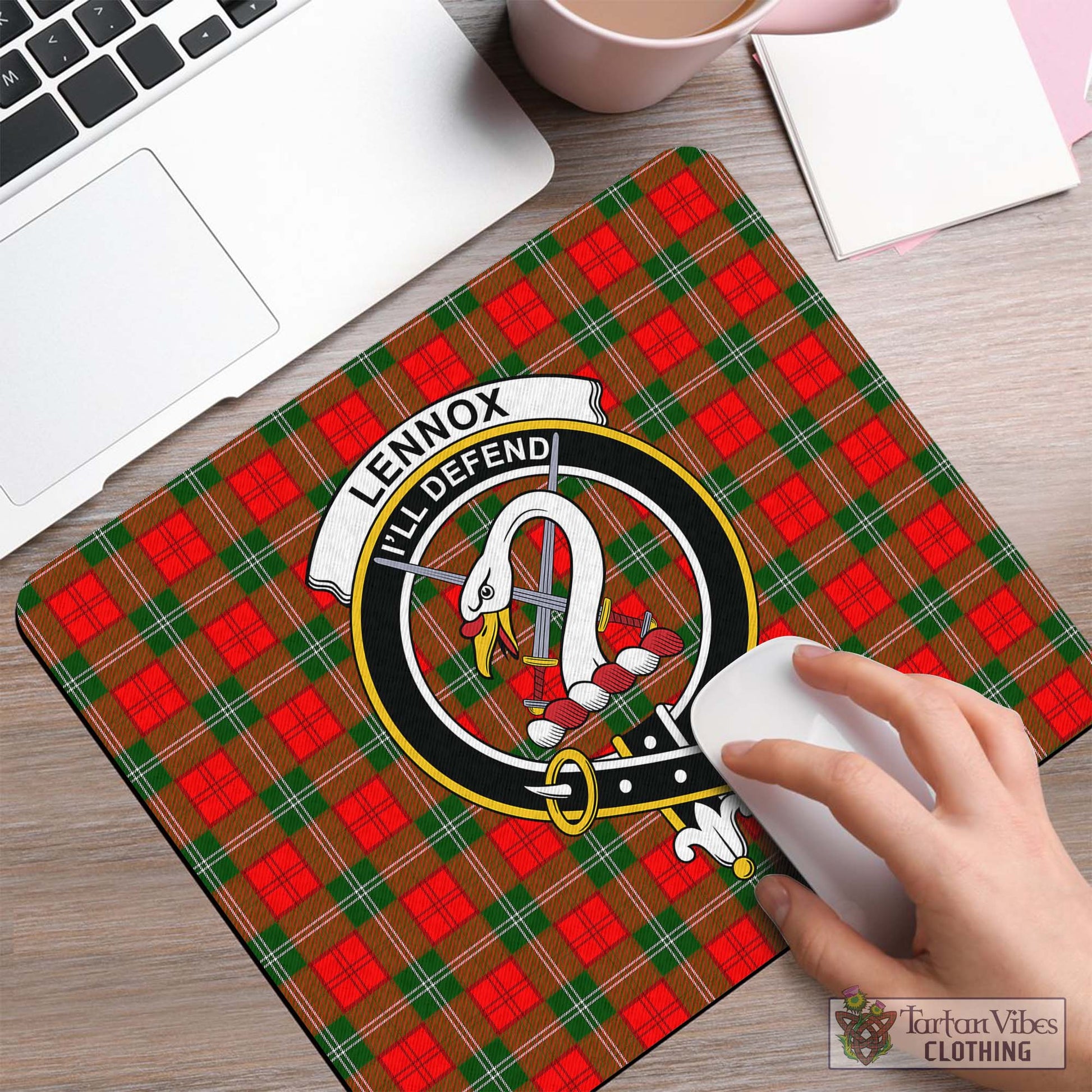 Tartan Vibes Clothing Lennox Modern Tartan Mouse Pad with Family Crest