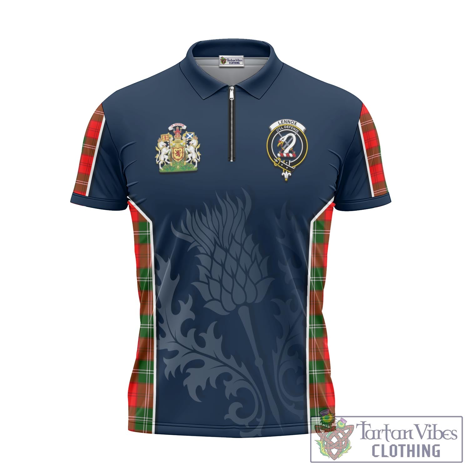 Tartan Vibes Clothing Lennox Modern Tartan Zipper Polo Shirt with Family Crest and Scottish Thistle Vibes Sport Style