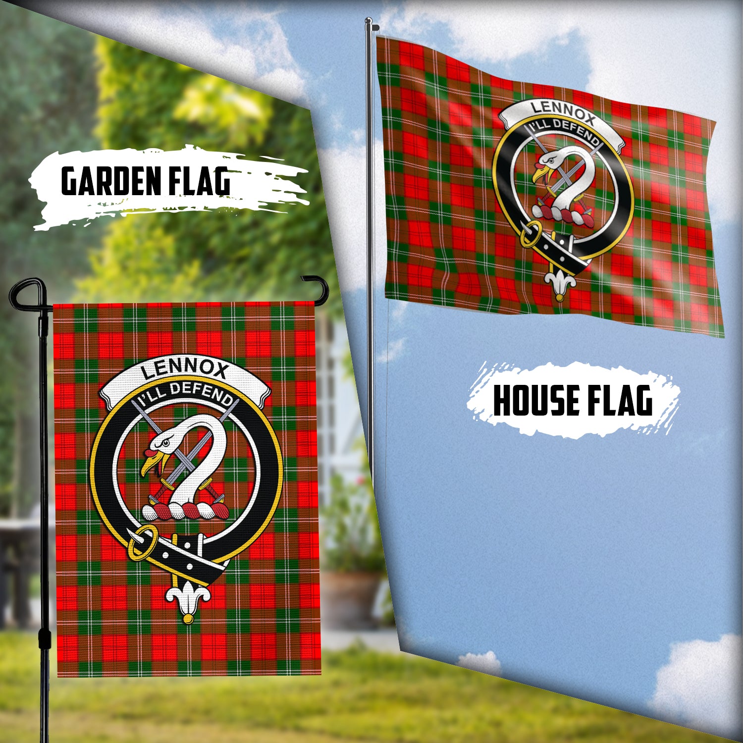 Lennox Modern Tartan Flag with Family Crest Garden Flag (Vertical) - Tartan Vibes Clothing