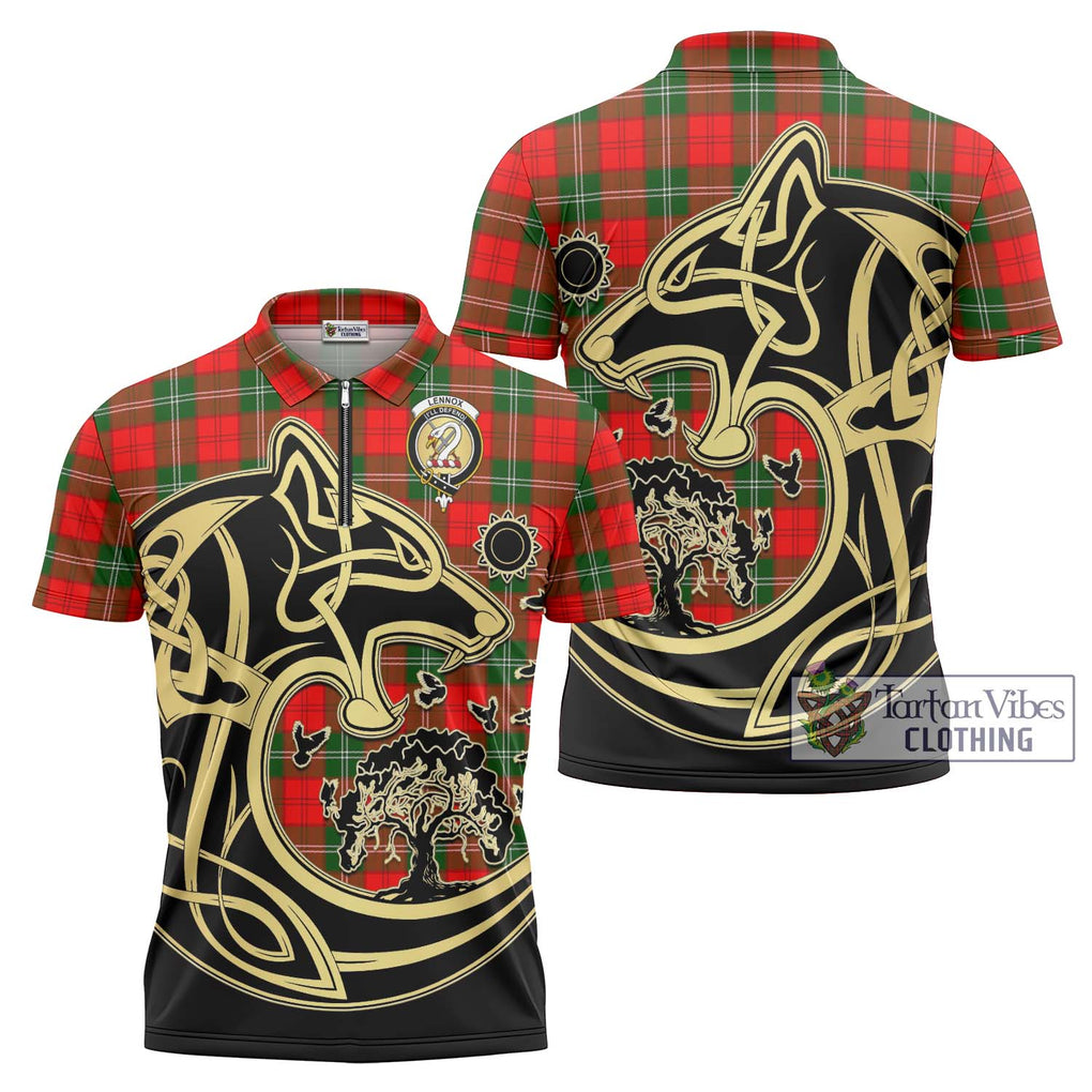 Lennox Modern Tartan Zipper Polo Shirt with Family Crest Celtic Wolf Style Unisex - Tartanvibesclothing Shop