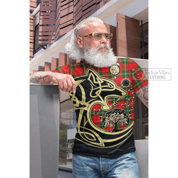 Lennox Modern Tartan Cotton T-shirt with Family Crest Celtic Wolf Style