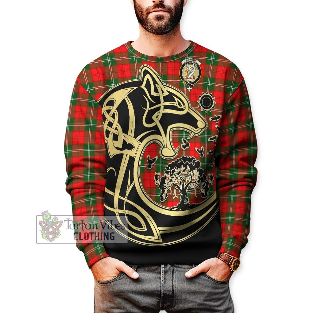 Lennox Modern Tartan Sweatshirt with Family Crest Celtic Wolf Style Unisex - Tartan Vibes Clothing