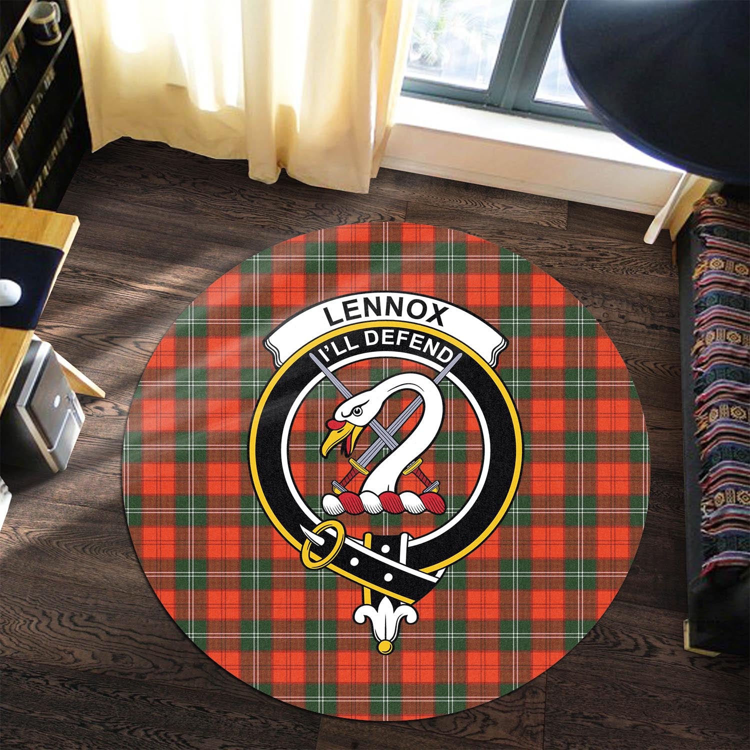 lennox-modern-tartan-round-rug-with-family-crest