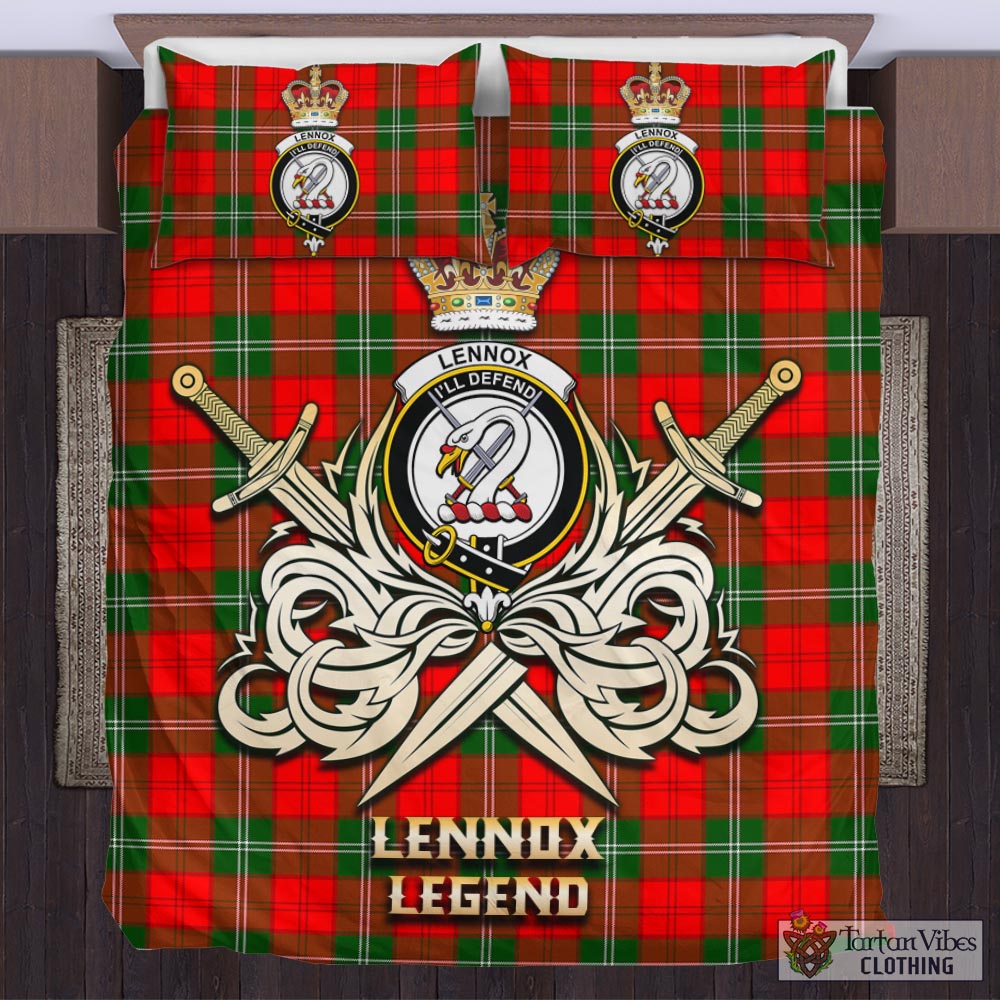 Tartan Vibes Clothing Lennox Modern Tartan Bedding Set with Clan Crest and the Golden Sword of Courageous Legacy