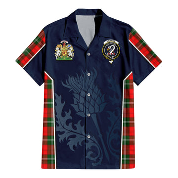 Lennox Modern Tartan Short Sleeve Button Up Shirt with Family Crest and Scottish Thistle Vibes Sport Style