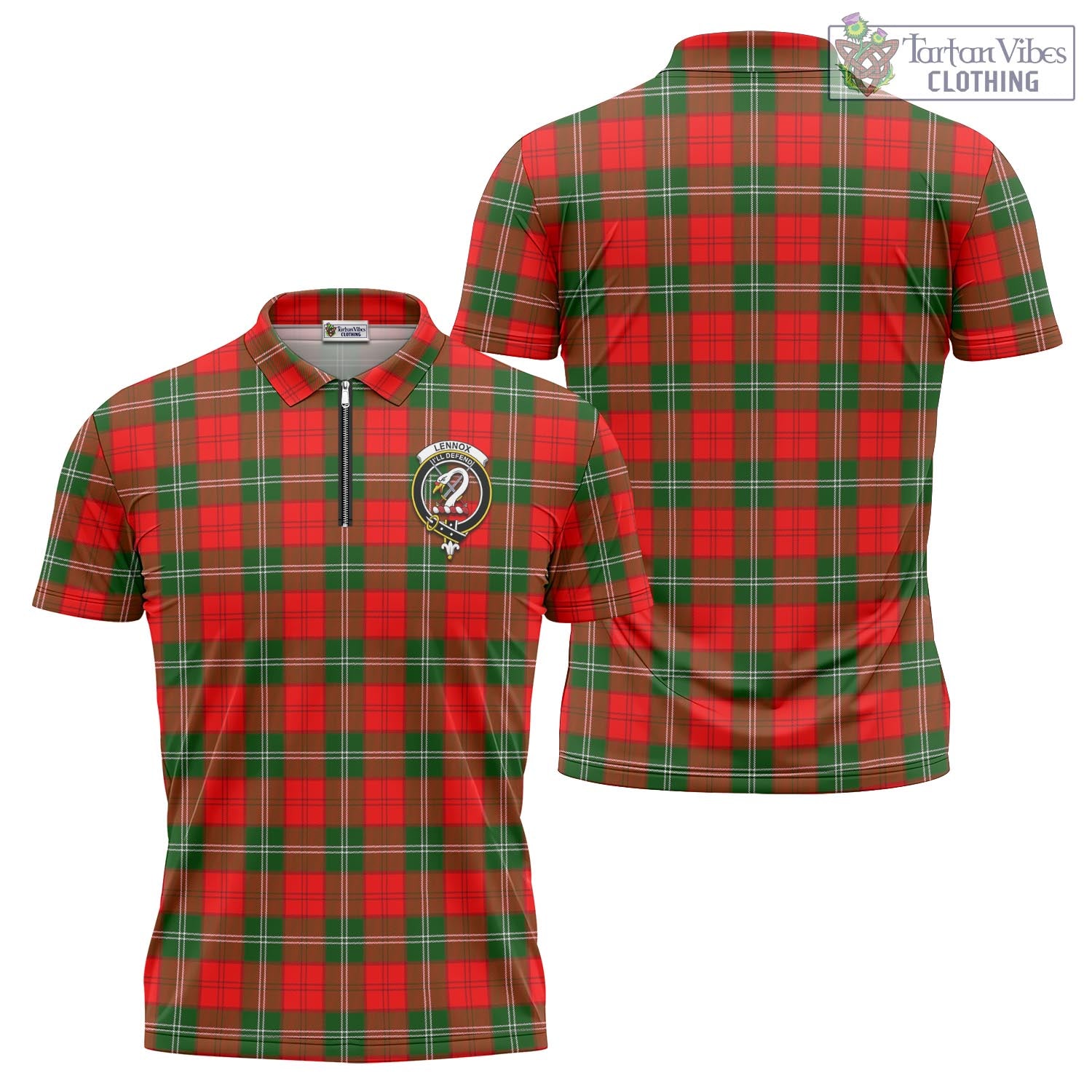 Tartan Vibes Clothing Lennox Modern Tartan Zipper Polo Shirt with Family Crest