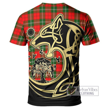 Lennox Modern Tartan T-Shirt with Family Crest Celtic Wolf Style