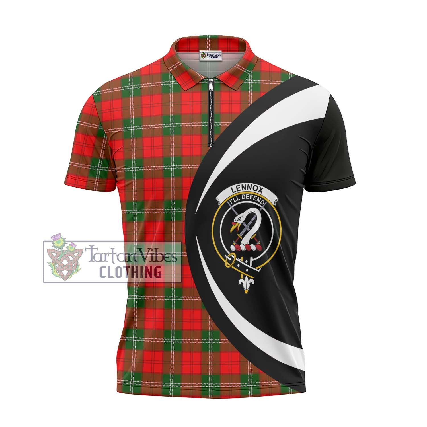 Tartan Vibes Clothing Lennox Modern Tartan Zipper Polo Shirt with Family Crest Circle Style