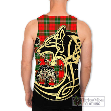 Lennox Modern Tartan Men's Tank Top with Family Crest Celtic Wolf Style