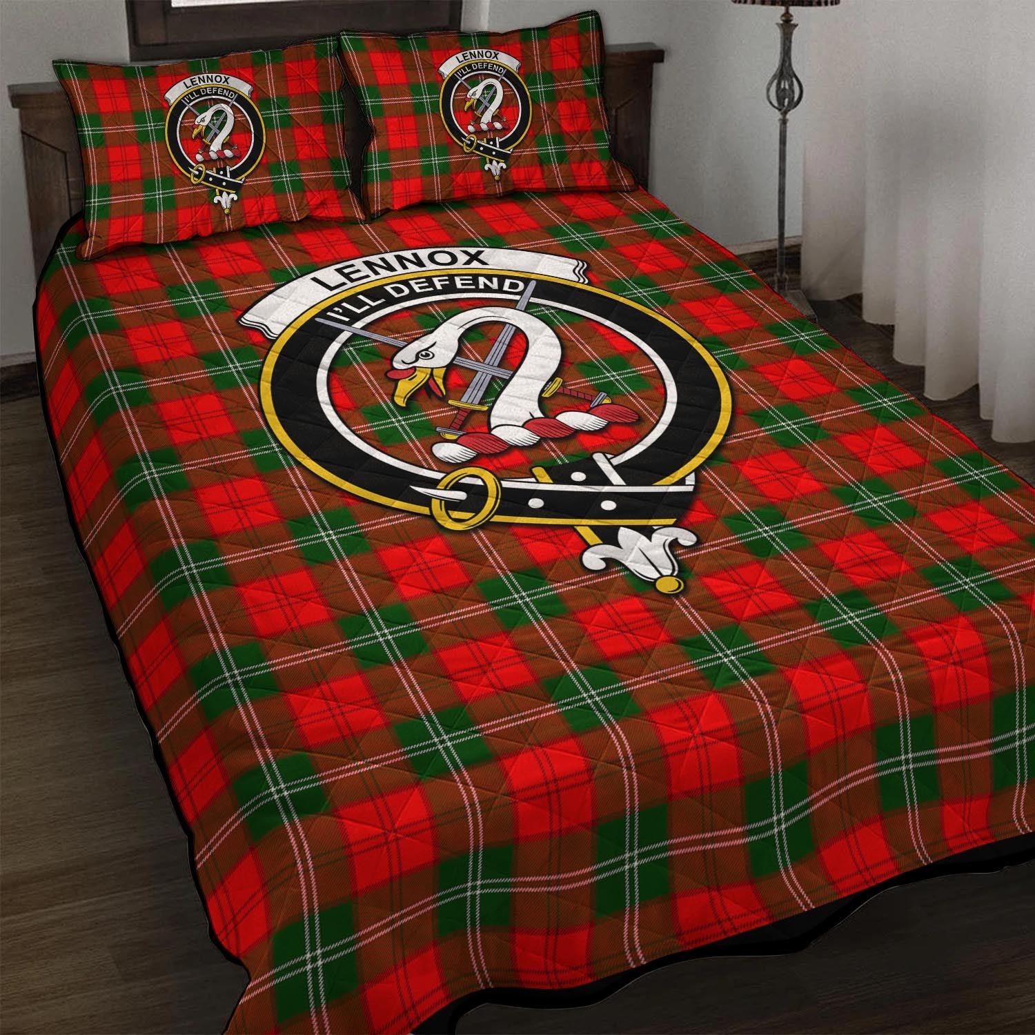 Lennox Modern Tartan Quilt Bed Set with Family Crest - Tartan Vibes Clothing