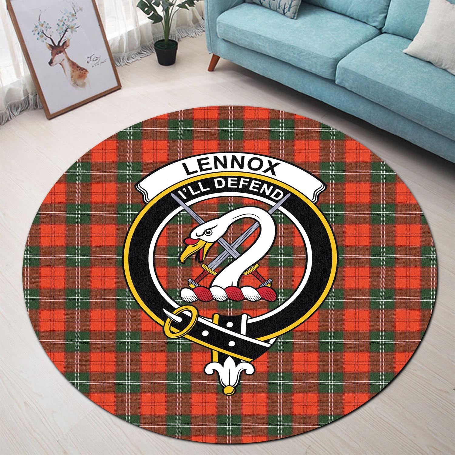 lennox-modern-tartan-round-rug-with-family-crest