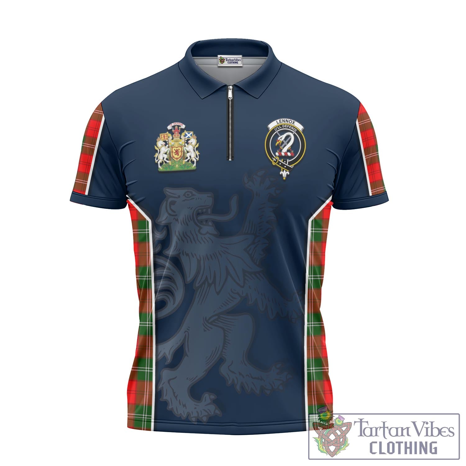 Tartan Vibes Clothing Lennox Modern Tartan Zipper Polo Shirt with Family Crest and Lion Rampant Vibes Sport Style