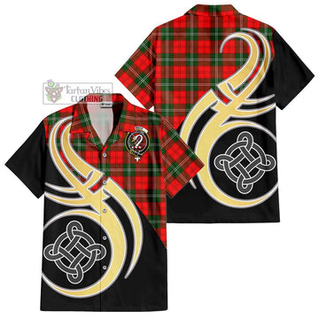 Lennox Modern Tartan Short Sleeve Button Shirt with Family Crest and Celtic Symbol Style