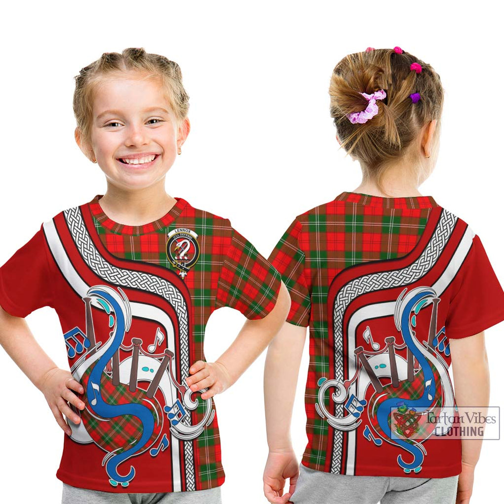 Tartan Vibes Clothing Lennox Modern Tartan Kid T-Shirt with Epic Bagpipe Style