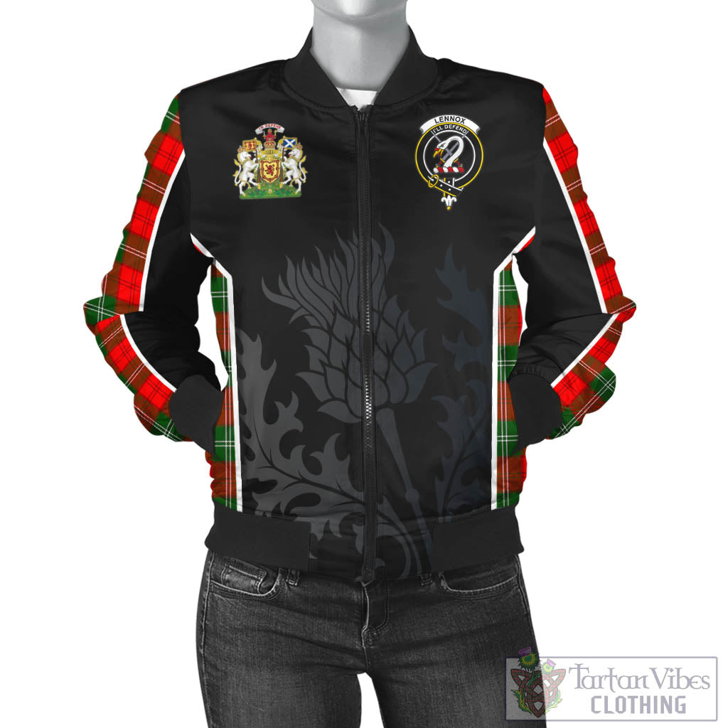 Tartan Vibes Clothing Lennox Modern Tartan Bomber Jacket with Family Crest and Scottish Thistle Vibes Sport Style